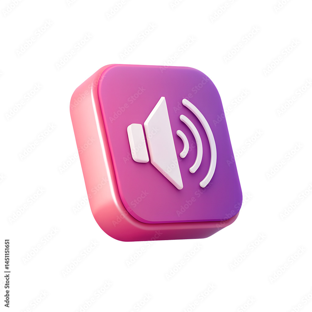 3D speaker icon in glossy vibrant digital art style isolated background perfect for sound output or audio UI interface elements 3D speaker icon in glossy vibrant digital art style isolated background perfect for sound output or audio UI interface elements