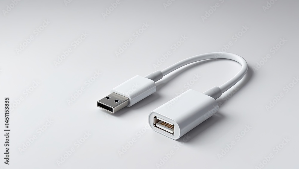 white USB connection adapter cable isolated on white or transparent png white USB connection adapter cable isolated on white or transparent png
