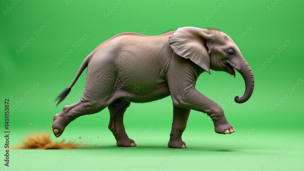 Obraz premium Running elephant in motion green screen studio wildlife photography indoor environment dynamic perspective captivating animal behavior for seo impact