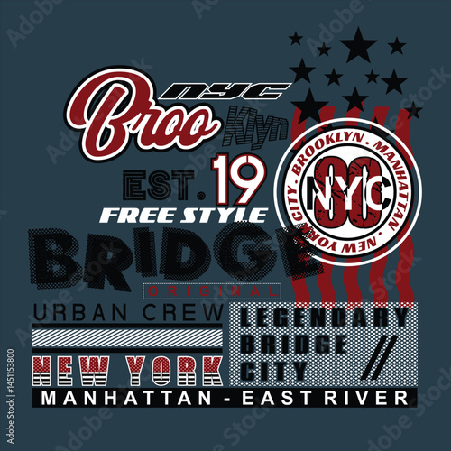 Dynamic vector typography design inspired by New York City, featuring bold and empowering slogans that motivate and inspire action, success, and resilience in the fast-paced, ambitious energy of the c