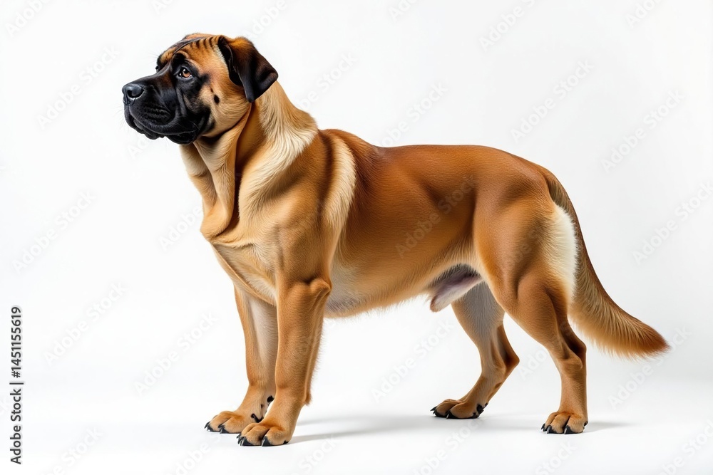 Majestic mastiff, powerful stance, white background, isolated dog, head shot Majestic mastiff, powerful stance, white background, isolated dog, head shot