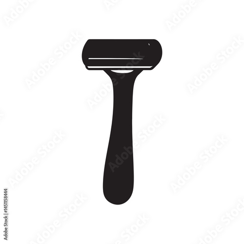 Silhouette Icon of Shaving Razor Tool with Handle on Transparent Background
