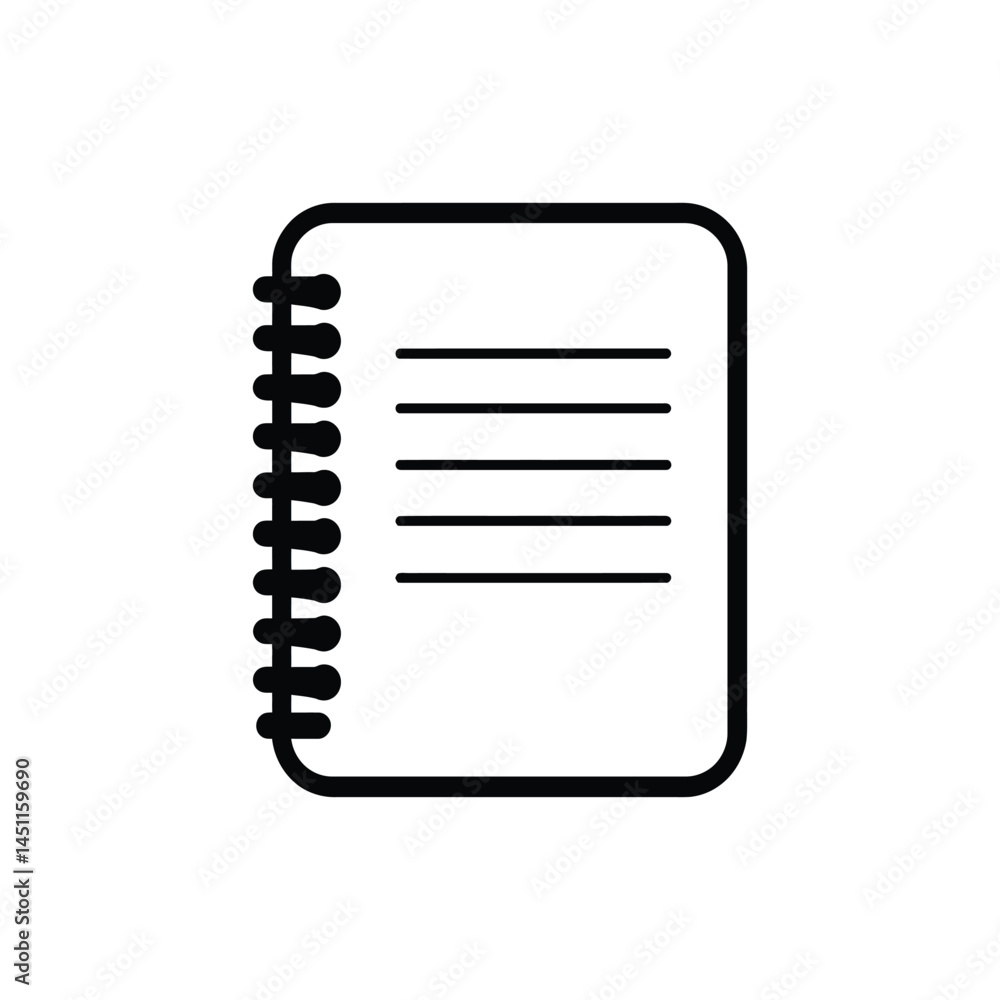 Simple Black Notebook with Lines and Ring Binding on Transparent Background Simple Black Notebook with Lines and Ring Binding on Transparent Background