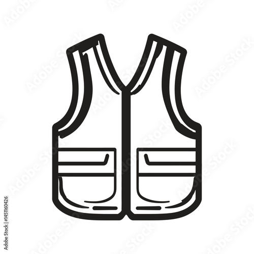 Simple Black Outline Vest Icon with Pockets Isolated on Transparent Background