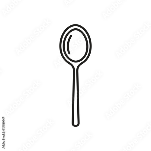 Simple Black Outline Spoon Isolated on White Background Minimalist Kitchenware