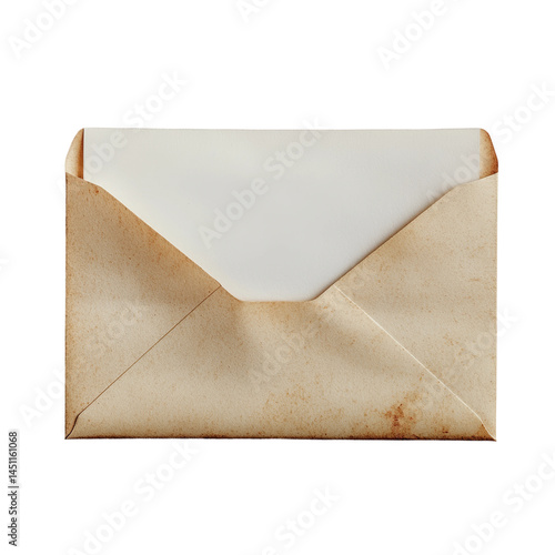 An open vintage envelope with a blank letter inside, perfect for conveying a message