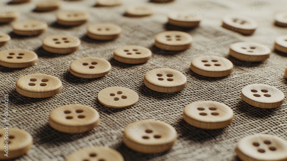 Light brown wooden buttons on burlap Light brown wooden buttons on burlap