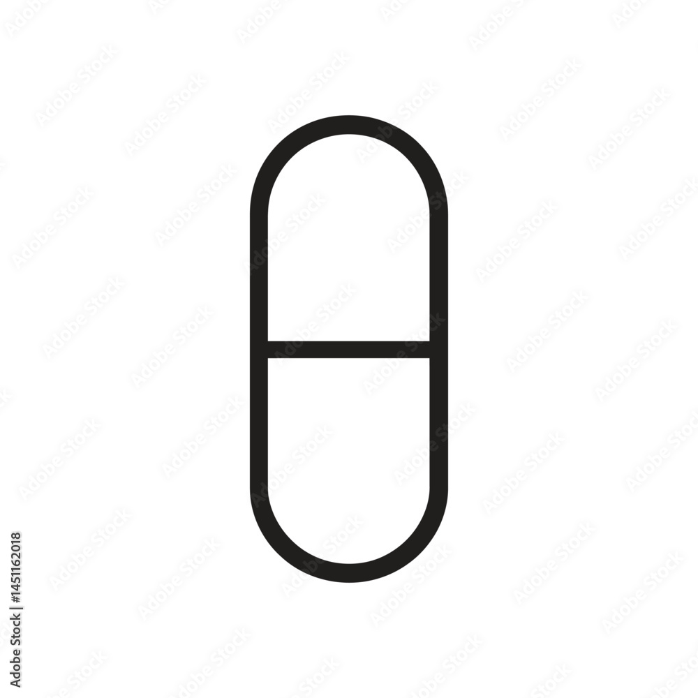 Simple Capsule Shape Icon, Minimalist Black Line, on Transparent Simple Capsule Shape Icon, Minimalist Black Line, on Transparent