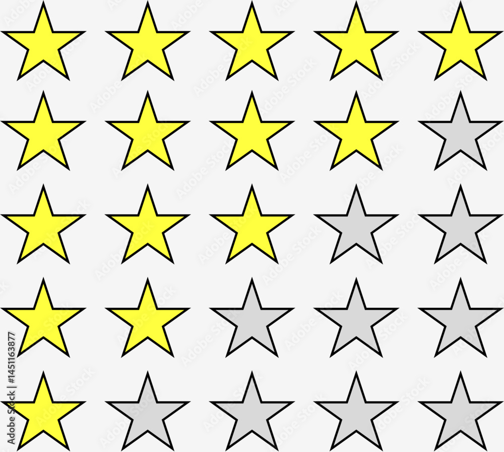5-star to 1-star icons. Vector uses customers rating for product or service of websites and online businesses. 5-star to 1-star icons. Vector uses customers rating for product or service of websites and online businesses.
