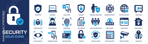 Security  solid icons collection. Containing protection, access, cyber security. Perfect pixel on transparent background. Vector illustration.