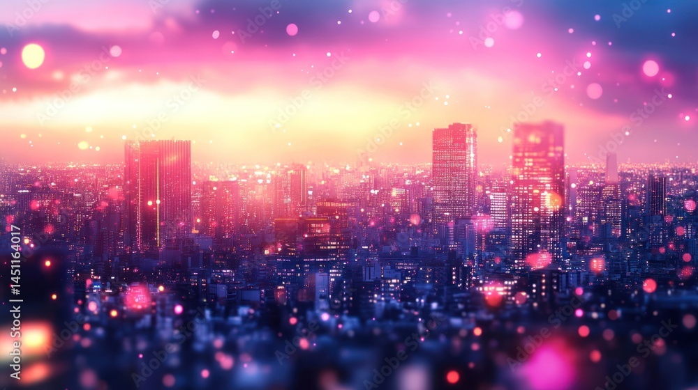 Pink Hued Cityscape with Bokeh Lights at Twilight: An Ethereal Urban Vision Pink Hued Cityscape with Bokeh Lights at Twilight: An Ethereal Urban Vision