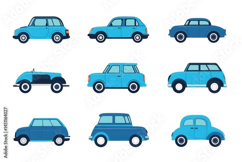 Vintage car collection, side view, white background, design element