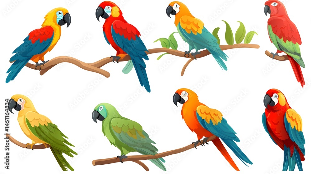 Fototapeta premium Colorful Tropical Parrot Feathers and Wings Set for Tropical Bird Lovers