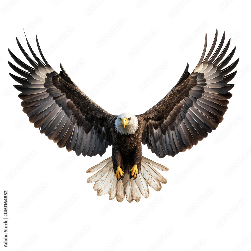 Fototapeta premium Majestic bald eagle in full flight, wings spread wide