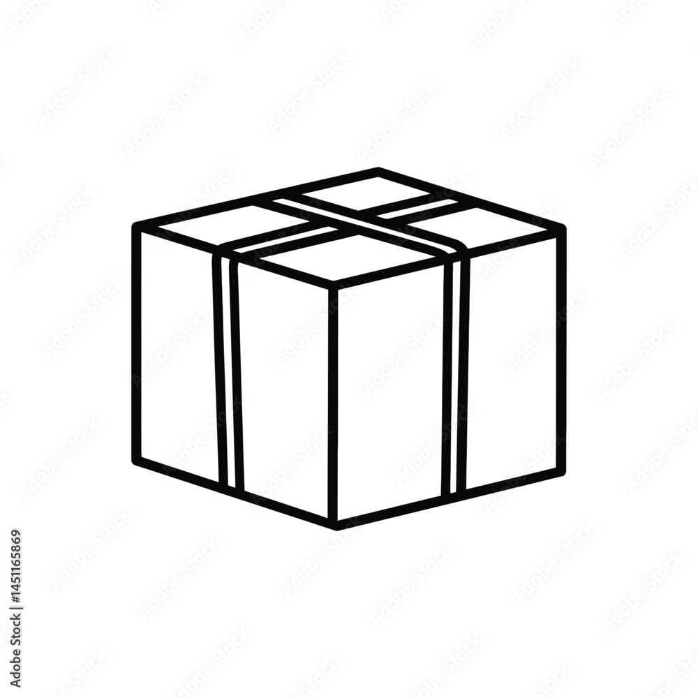 Simple Minimalist Line Art of a Square Cardboard Box with Transparent Background Simple Minimalist Line Art of a Square Cardboard Box with Transparent Background