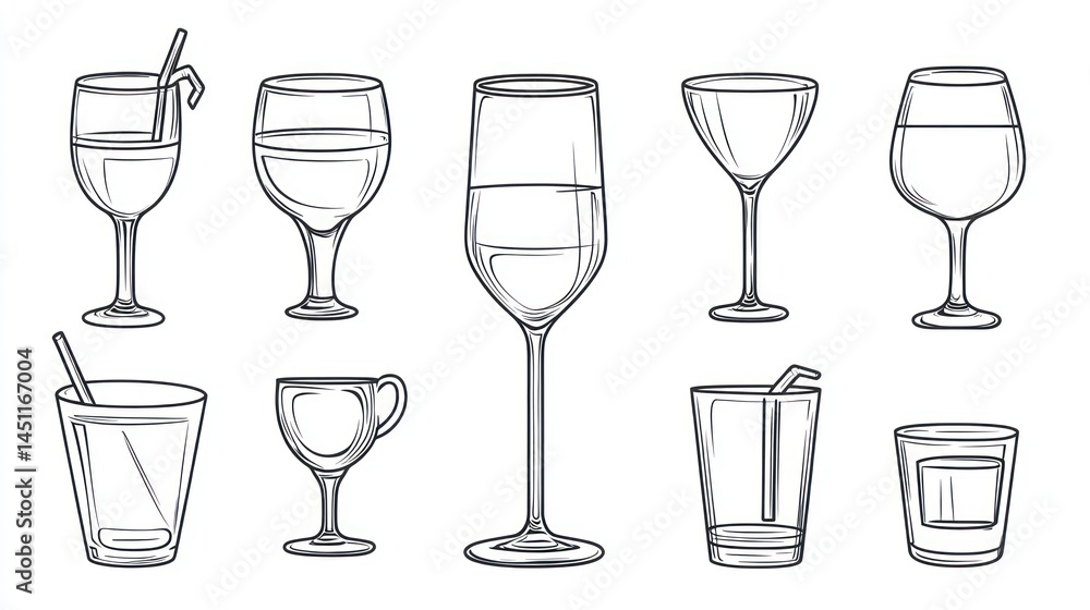Various Drink Glasses Illustration (6) Various Drink Glasses Illustration (6)
