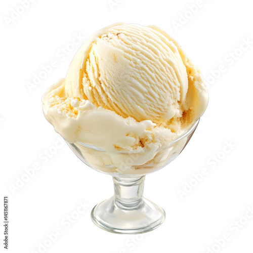 A refreshing scoop of vanilla ice cream in a elegant glass dessert cup