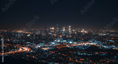 Wallpaper Mural Night Cityscape with Light Trails and Digital Overlay in Urban Setting Torontodigital.ca