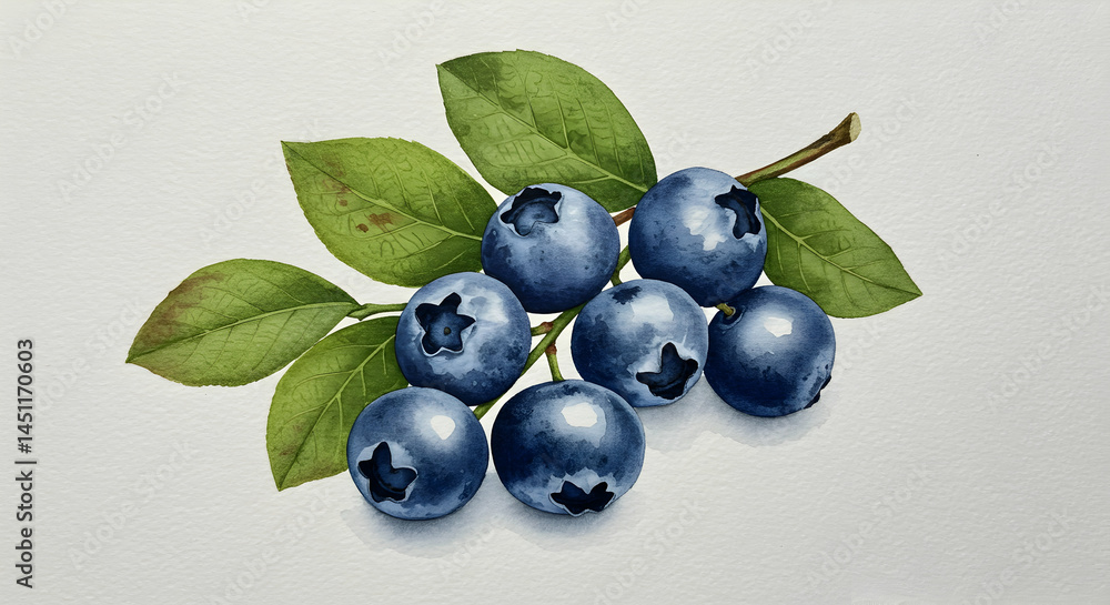Fresh Blueberries with Green Leaves on Light Background Fresh Blueberries with Green Leaves on Light Background