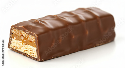 Chocolate bar with a cross-section view revealing layers inside. It consists of caramel and wafer biscuit layers, coated in chocolate.