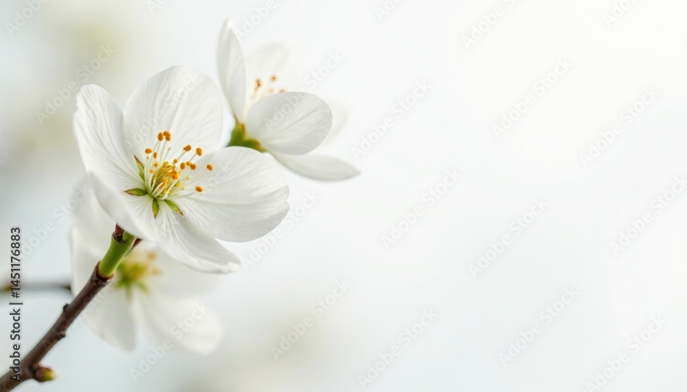 Delicate white blossoms against a pure white backdrop , isolated, monochrome Delicate white blossoms against a pure white backdrop , isolated, monochrome