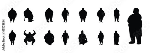 fat man silhouette, overweight man, man silhouette, vector illustration.