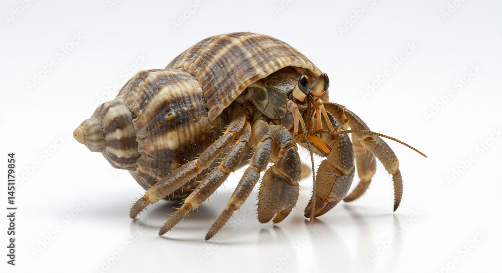 Fototapeta premium Hermit Crab Emerging from its Shell on a Sandy Beach