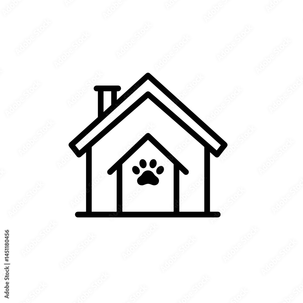 Pet house icon with paw print in minimalist style Pet house icon with paw print in minimalist style