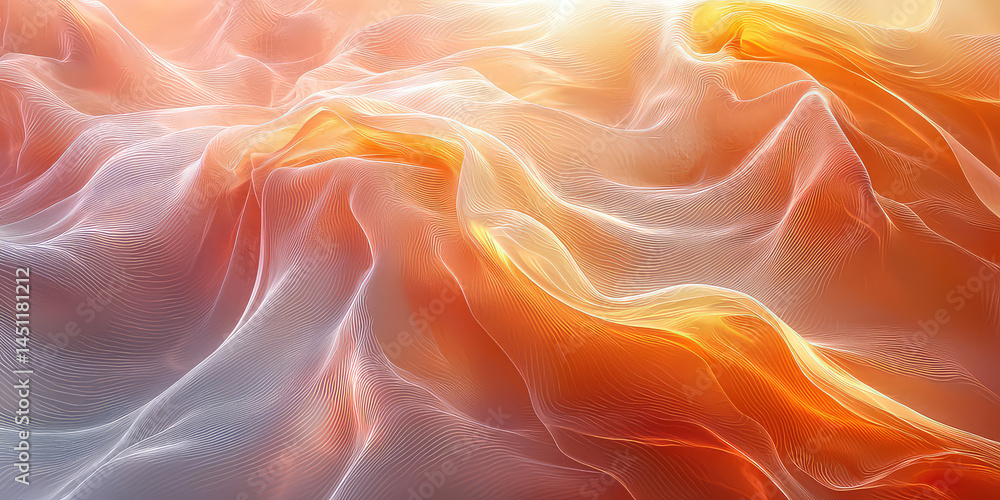 Fototapeta premium Abstract orange and white flowing lines creating a soft and dreamy ethereal landscape effect art