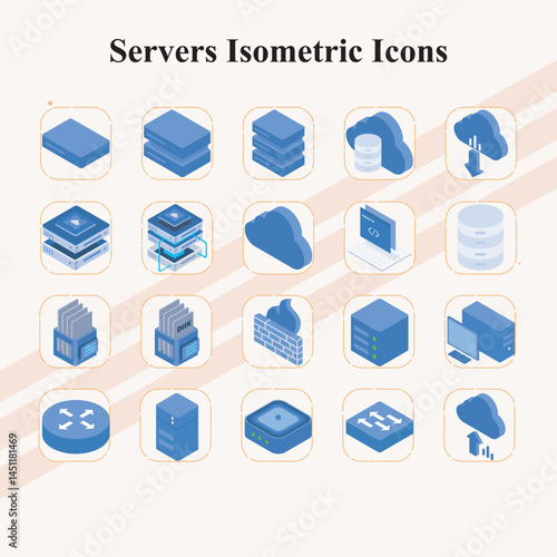 Isometric Server and Cloud Computing Icons