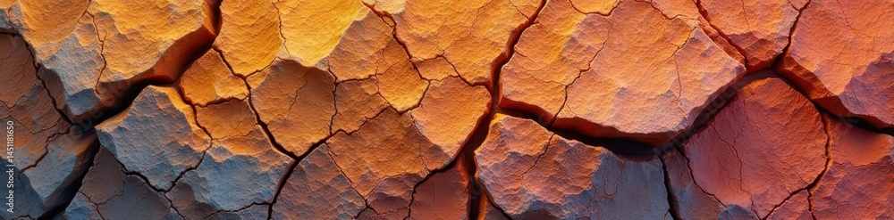 Parched, fractured rock face; uneven, brittle surface, erosion, stony Parched, fractured rock face; uneven, brittle surface, erosion, stony