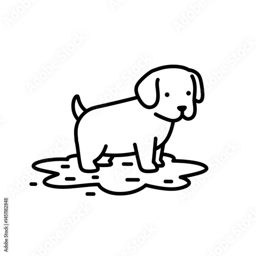 puppy in the puddle of urine