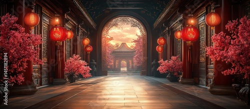 Wallpaper Mural Serene Sunset at Chinese Garden: Pathway to Tranquility Torontodigital.ca