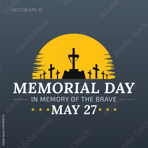 Memorial Day tribute with sun crosses and stars on gray background
