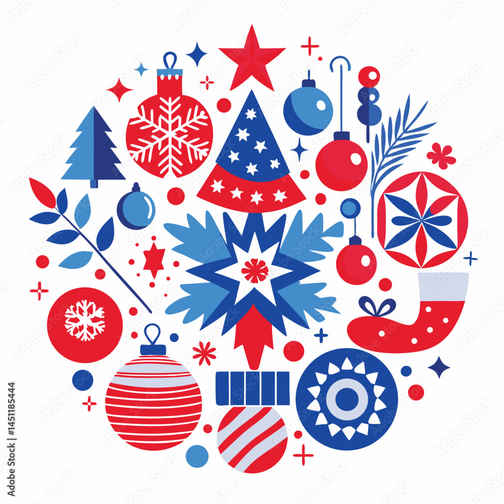 Obraz premium Generate a festive Christmas-themed design using the various red and blue elements provided with white background