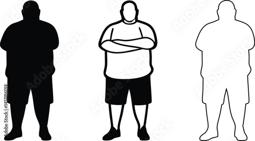 fat man line art icon, fat man silhouette, overweight people vector.