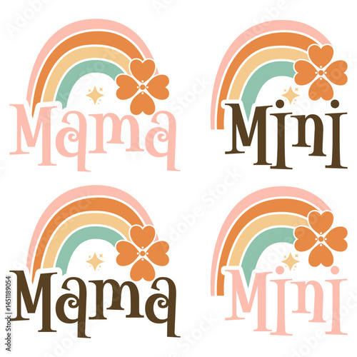 Mama Mini Rainbow Heart Flower Design