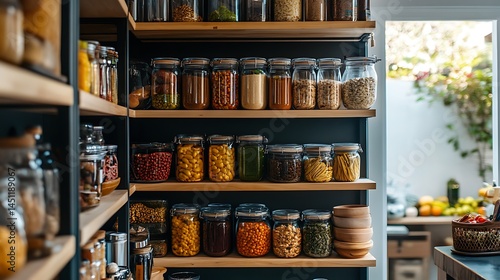 Wallpaper Mural Organized Pantry: A Well-Stocked Kitchen with Glass Jars of Dry Goods Torontodigital.ca