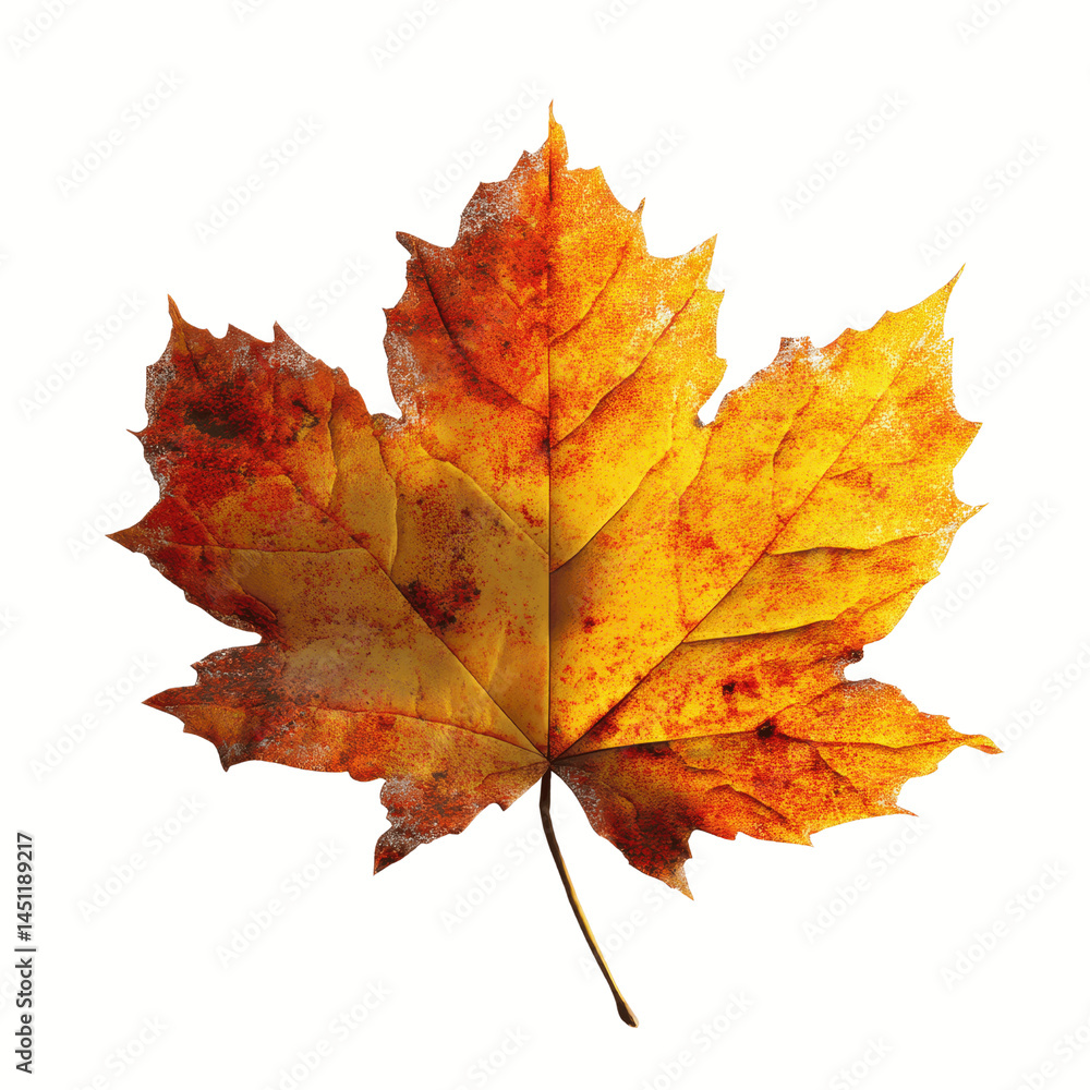 Fototapeta premium Single Autumn Maple Leaf on Pale Yellow Transparent background
