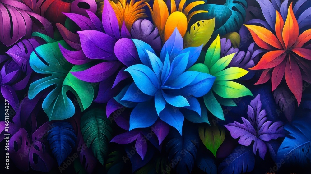 Vibrant and colorful abstract foliage creating a lively and tropical atmosphere with rich textures and intricate detail. Vibrant and colorful abstract foliage creating a lively and tropical atmosphere with rich textures and intricate detail.