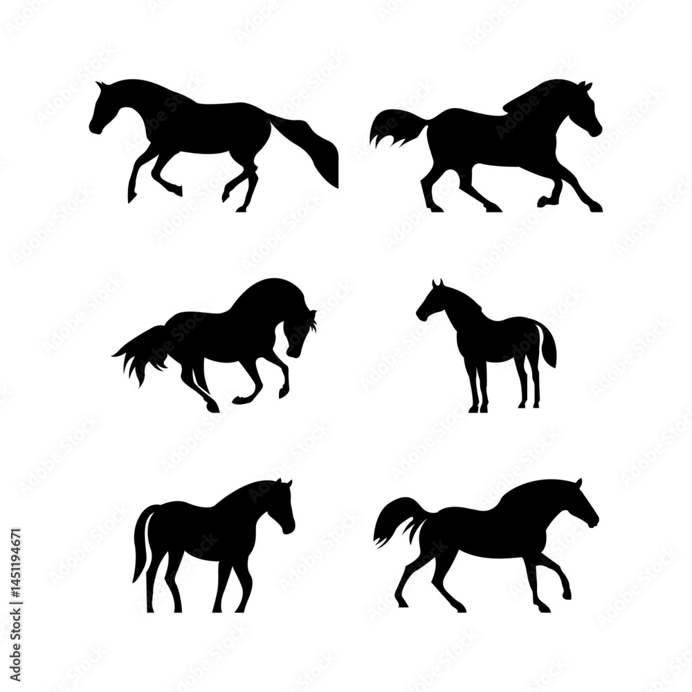 Silhouette Set of Horses in Motion – Elegant Horse Poses Collection Silhouette Set of Horses in Motion – Elegant Horse Poses Collection