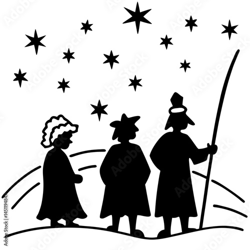 Shepherds Watching the Star – Minimal Vector on White