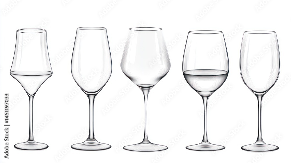 Wine Glass Variety on White Background Wine Glass Variety on White Background