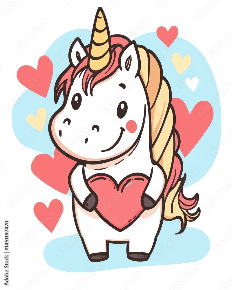 Cute unicorn holding heart, Valentine's Day card (1) Cute unicorn holding heart, Valentine's Day card (1)