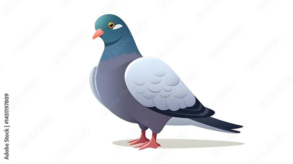 Fototapeta premium Pigeon Character in City Park Setting Isolated on White Background for Wildlife Illustrations