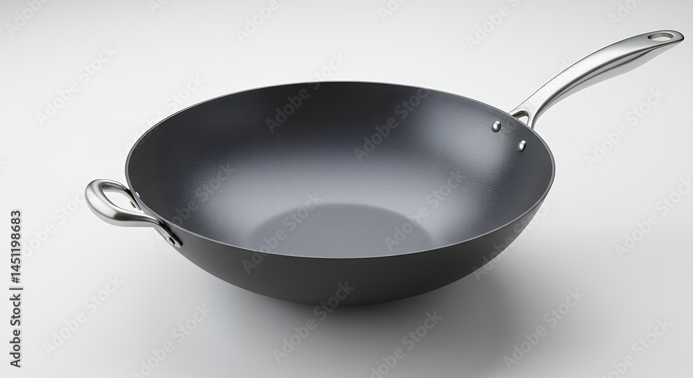 Dark gray wok pan on white background Dark gray wok pan on white background