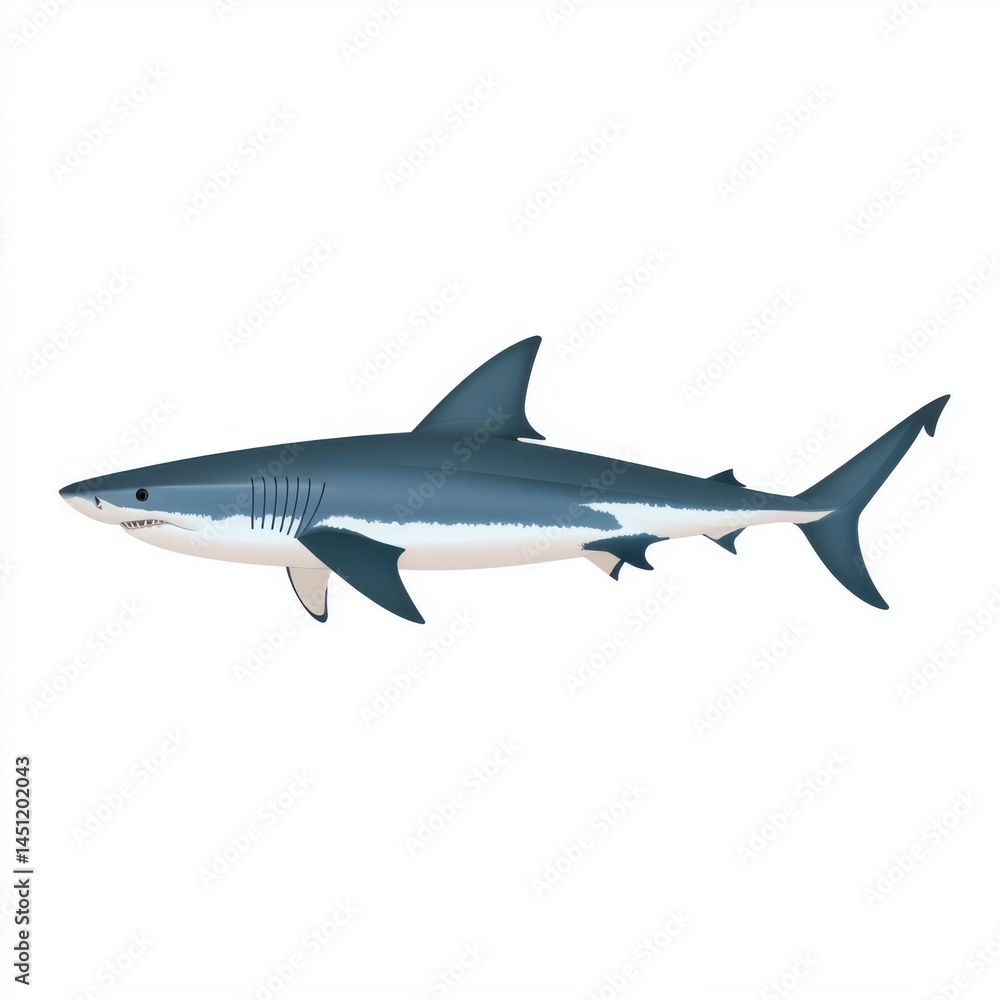 Majestic Great White Shark Marine Predator Aquatic Animal Side View Detailed Illustration Majestic Great White Shark Marine Predator Aquatic Animal Side View Detailed Illustration