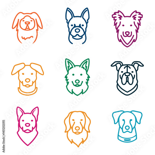 Dog breed identification guide line art vector illustration pet adoption canine friend animal companion silhouette