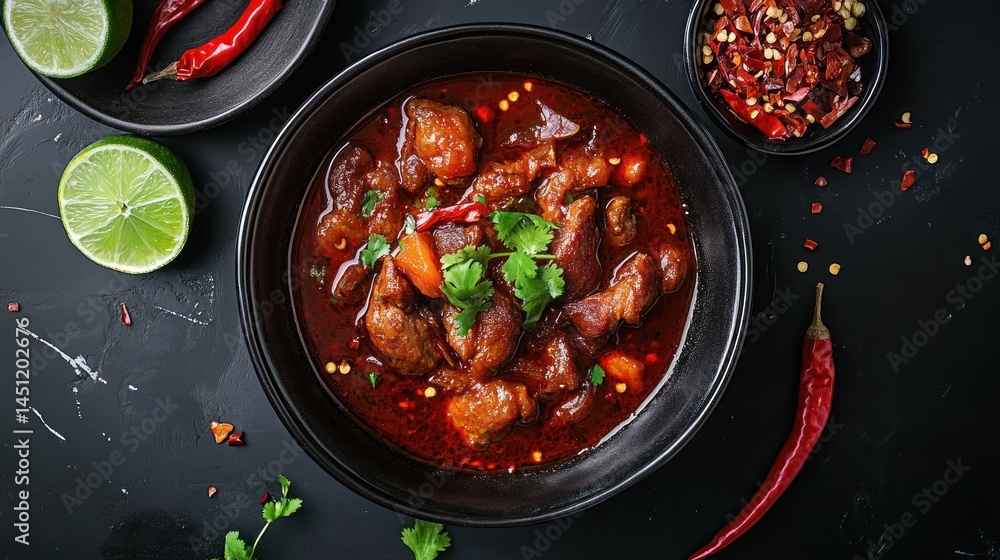 Spicy Beef Stew in Black Bowl Spicy Beef Stew in Black Bowl