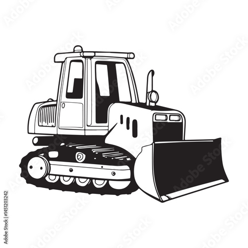 Bulldozer vector illustration construction equipment heavy machinery crawler tractor black and white clipart silhouette